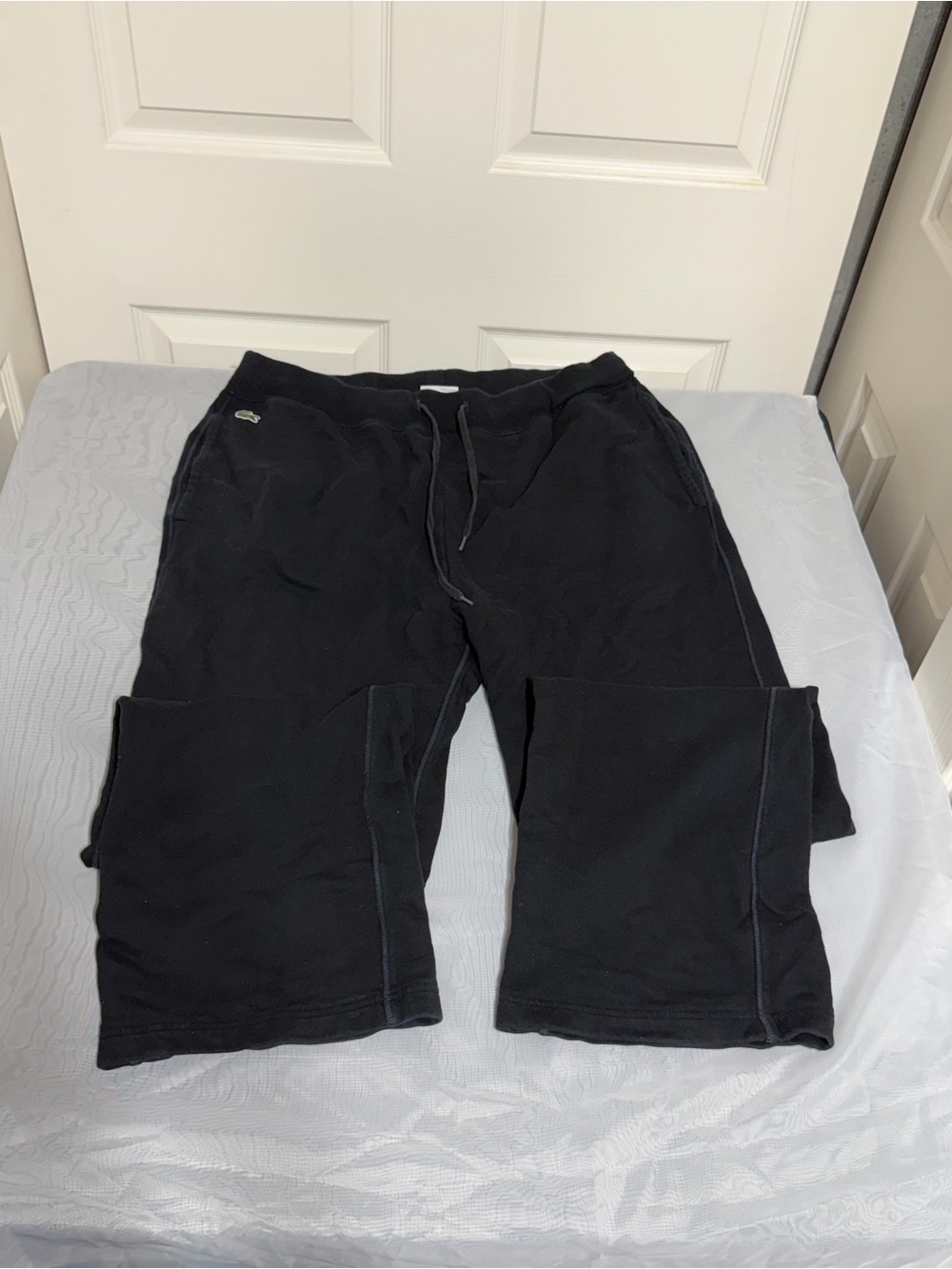 Lacoste Black Sweatpants with Green Crocodile Logo